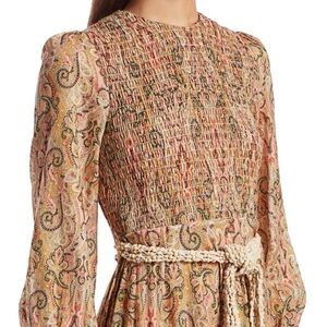 Zimmermann Freja Cut Out paisely Dress crochet belt maxi dress ruched NEW